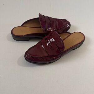 Franco Sarto Burgundy Patent Leather Loafer Mule Flats Slip On Backless size 8